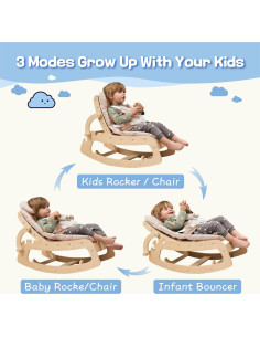 Silla Mecedora Ajustable para Bebés de Madera 3 en 1 Beige 2