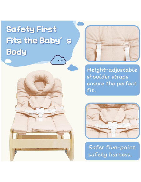Silla Mecedora Ajustable para Bebés de Madera 3 en 1 Beige