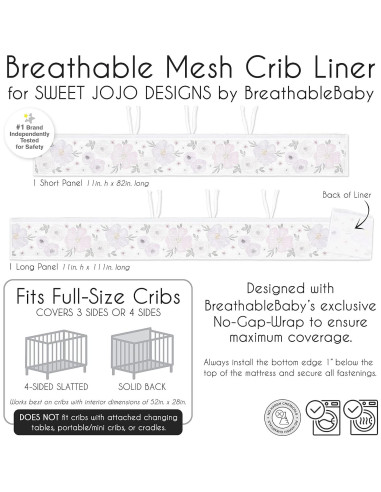 Forro de Cuna de Malla Sweet Jojo Designs 2 Piezas Floral Lavanda