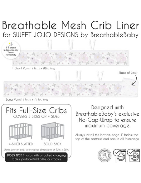 Forro de Cuna de Malla Sweet Jojo Designs 2 Piezas Floral Lavanda