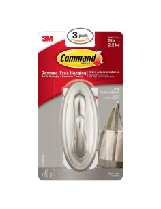 Ganchos de Plástico Grandes Command Niquel Cepillado 3 Unidades