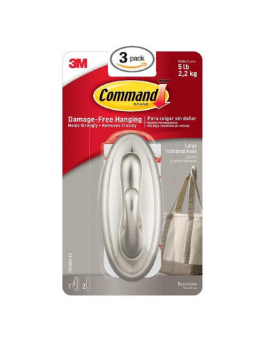 Ganchos de Plástico Grandes Command Niquel Cepillado 3 Unidades