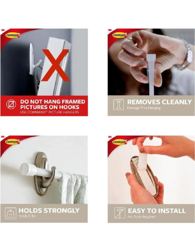 Ganchos de Plástico Grandes Command Niquel Cepillado 3 Unidades