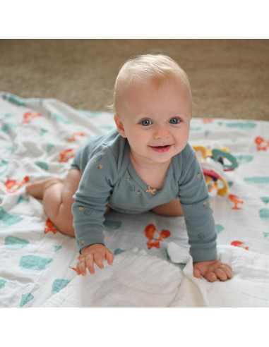 Manta de Muselina POMISO Zorro y Pingüino 120x120 cm Suave