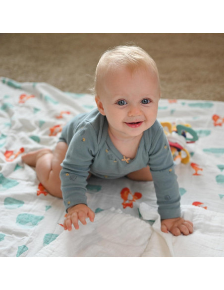 Manta de Muselina POMISO Zorro y Pingüino 120x120 cm Suave