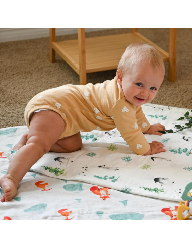 Manta de Muselina POMISO Zorro y Pingüino 120x120 cm Suave