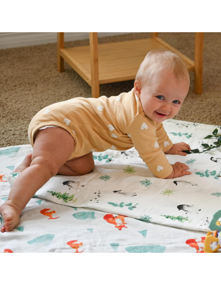 Manta de Muselina POMISO Zorro y Pingüino 120x120 cm Suave