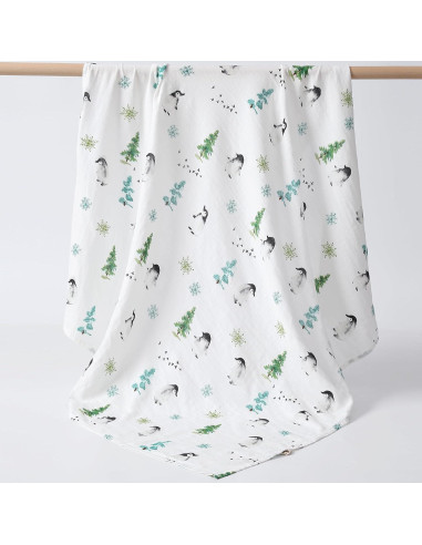 Manta de Muselina POMISO Zorro y Pingüino 120x120 cm Suave