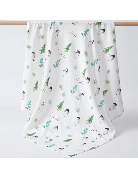 Manta de Muselina POMISO Zorro y Pingüino 120x120 cm Suave