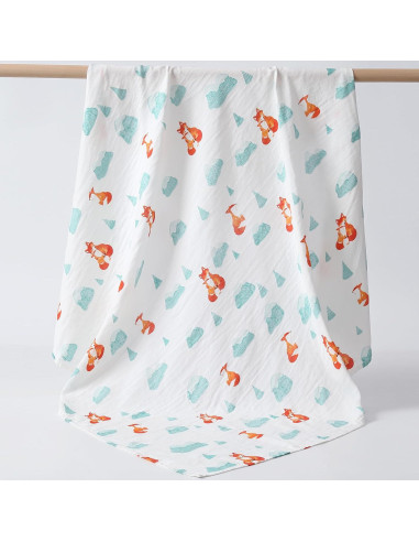 Manta de Muselina POMISO Zorro y Pingüino 120x120 cm Suave