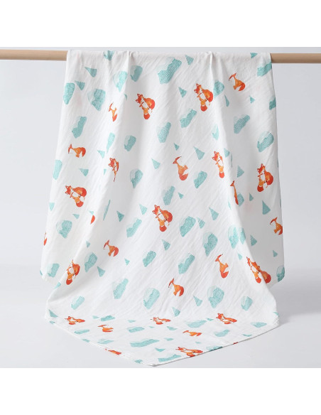 Manta de Muselina POMISO Zorro y Pingüino 120x120 cm Suave