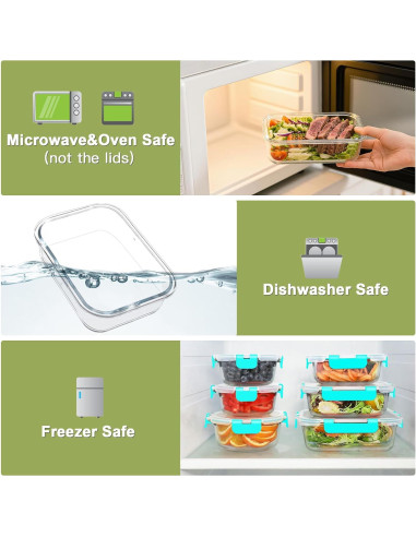 BAYZZ 24 Piezas Contenedores de Almacenamiento de Vidrio Verde