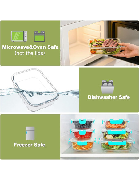 BAYZZ 24 Piezas Contenedores de Almacenamiento de Vidrio Verde