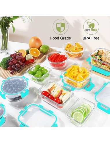 BAYZZ 24 Piezas Contenedores de Almacenamiento de Vidrio Verde