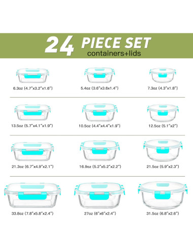 BAYZZ 24 Piezas Contenedores de Almacenamiento de Vidrio Verde