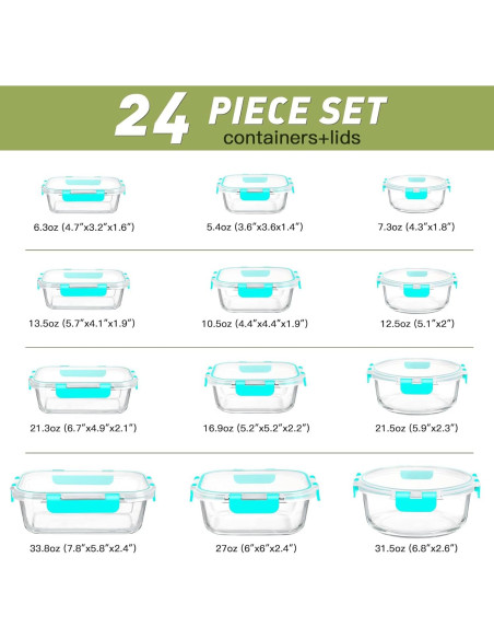BAYZZ 24 Piezas Contenedores de Almacenamiento de Vidrio Verde