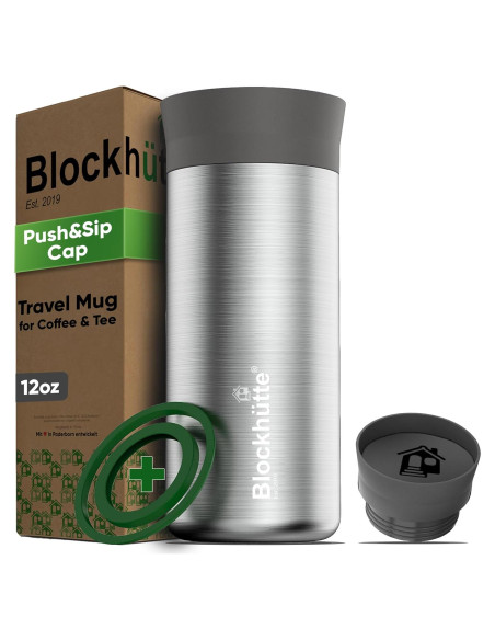 Taza de viaje aislada Blockhütte 354 ml, acero inoxidable, tapa a prueba de derrames