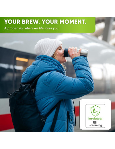 Taza de viaje aislada Blockhütte 354 ml, acero inoxidable, tapa a prueba de derrames