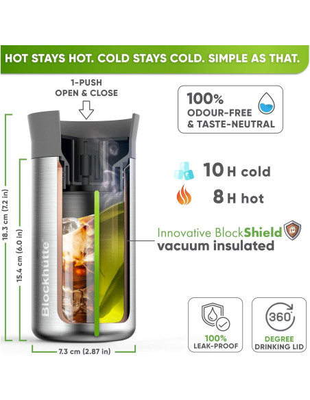 Taza de viaje aislada Blockhütte 354 ml, acero inoxidable, tapa a prueba de derrames