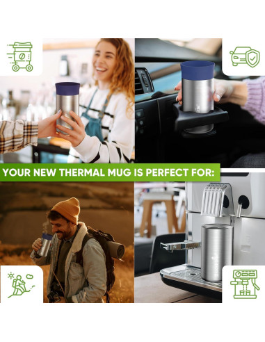 Taza de viaje aislada Blockhütte 354 ml, acero inoxidable, tapa a prueba de derrames