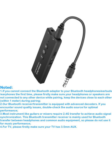 Transmisor Receptor Bluetooth 5.3 Amalong 3-en-1 Inalámbrico