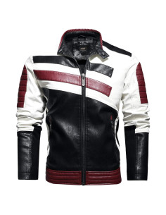 Chaqueta de cuero sintético hombre PU con cuello alzado - Rojo