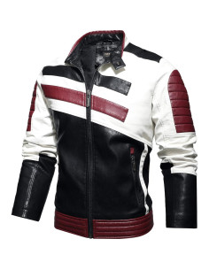 Chaqueta de cuero sintético hombre PU con cuello alzado - Rojo 2