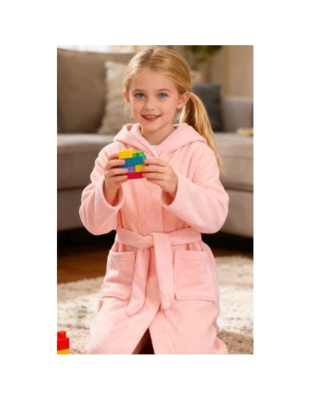 Bata de Baño con Capucha para Niños y Niñas - Algodón Rosa 2-14 Años