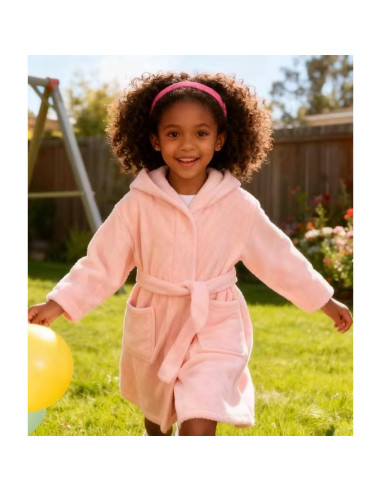 Bata de Baño con Capucha para Niños y Niñas - Algodón Rosa 2-14 Años