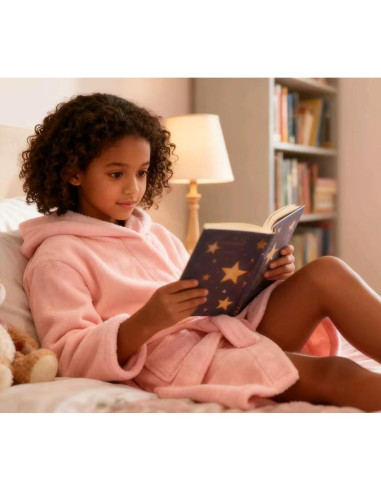 Bata de Baño con Capucha para Niños y Niñas - Algodón Rosa 2-14 Años
