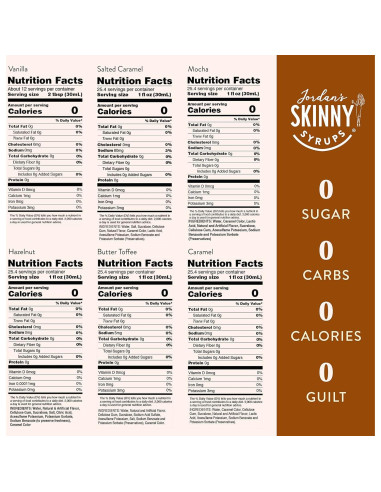 Sirope de Café Sin Azúcar Jordan - Paquete de 6 Sabores 750 ml