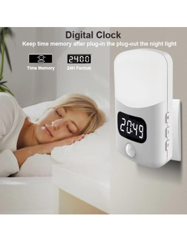 Luz Nocturna LED AMZStone con Sensor y Reloj 4000K