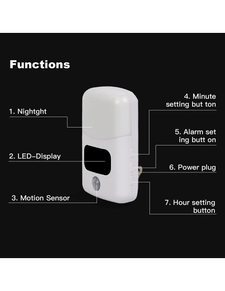 Luz Nocturna LED AMZStone con Sensor y Reloj 4000K