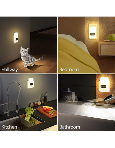 Luz Nocturna LED AMZStone con Sensor y Reloj 4000K