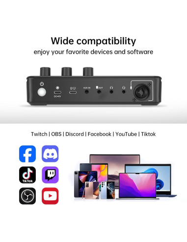 Mezclador de Audio Yinker S6 para Gaming y Streaming RGB 48V