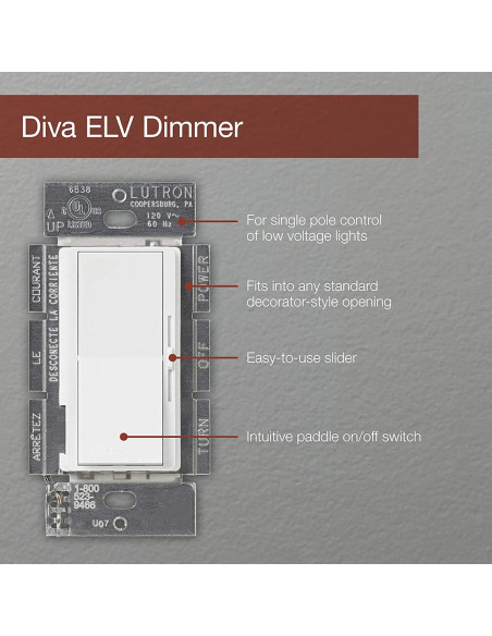 Regulador Electrónico Lutron Diva DVELV-300P-BL 300W Negro