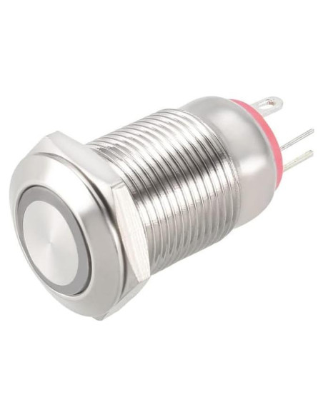 Interruptor de Botón Metálico uxcell 12mm 1NO Luz LED Roja