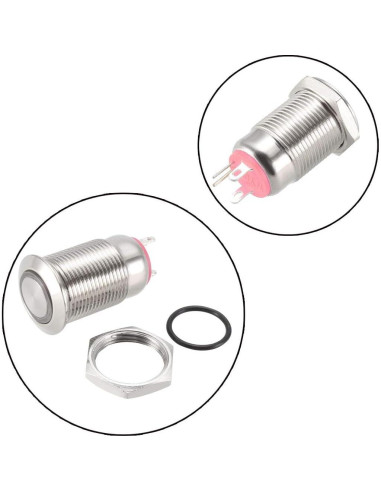 Interruptor de Botón Metálico uxcell 12mm 1NO Luz LED Roja