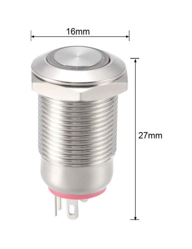 Interruptor de Botón Metálico uxcell 12mm 1NO Luz LED Roja