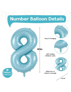 Globo Número 8 Azul Perlado 101,6 cm para Cumpleaños 2
