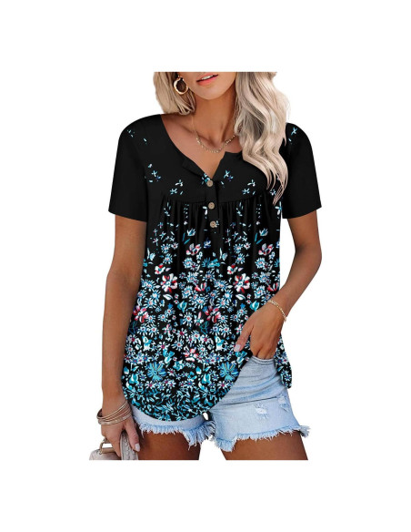 Camiseta de Verano ONLYSHE para Mujeres Manga Corta Floral