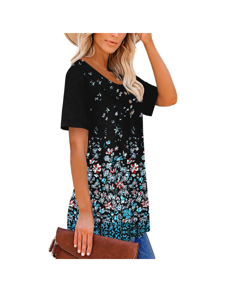 Camiseta de Verano ONLYSHE para Mujeres Manga Corta Floral