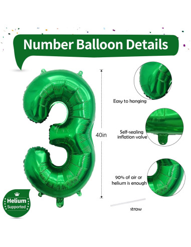 Globo de Número 3 Verde Esmeralda 101,6 cm para Fiesta