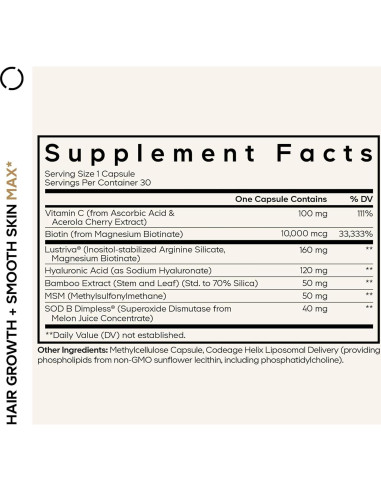 Suplemento Vitaminas Codeage Crecimiento Cabello y Piel 30 Cápsulas