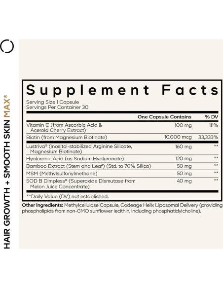Suplemento Vitaminas Codeage Crecimiento Cabello y Piel 30 Cápsulas