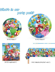 Suministros de Fiesta de Cumpleaños Mario - 20 Platos, 20 Servilletas, 1 Mantel 2