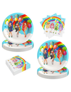 Suministros Fiesta Muñecas Rainbow High 40 Piezas Platos Servilletas