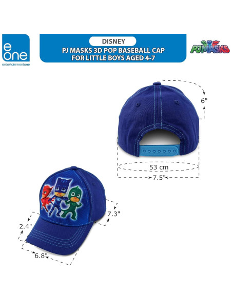 Gorra de béisbol PJ Masks 3D para niños 4-7 años azul
