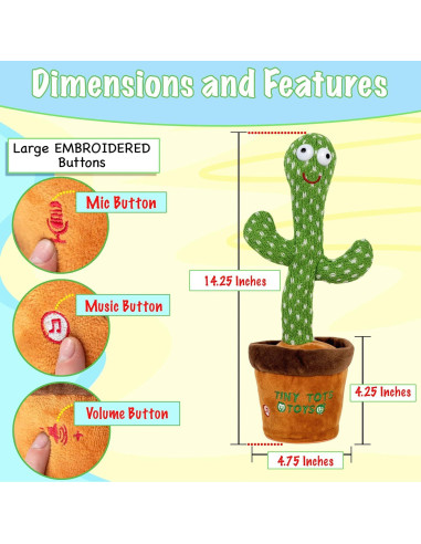 Juguete Cactus Bailarín Tiny Tots Toys - 125 Canciones LED