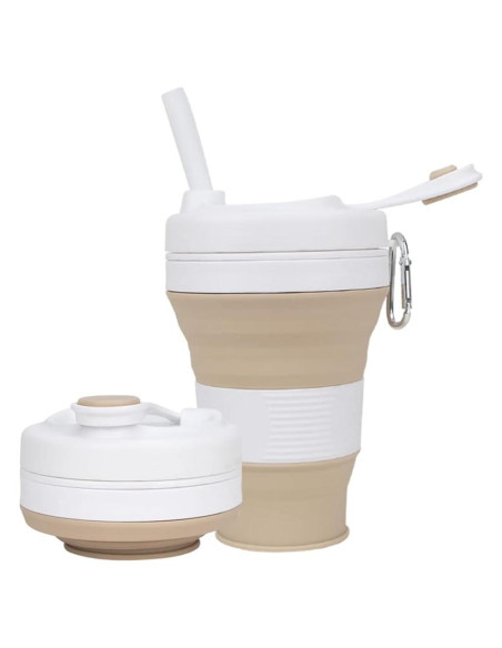 Taza de café colapsable CYNROFVEN 600ml con tapa y popote